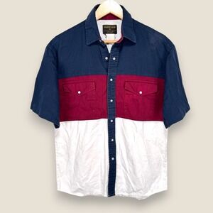 Wrangler Rustler Pearl Snap Short Sleeve Western Shirt Men Medium Blue Red